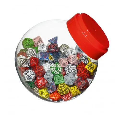 Jar of dice with D4, D6, D8, D10, D12, D20, D100 (150)