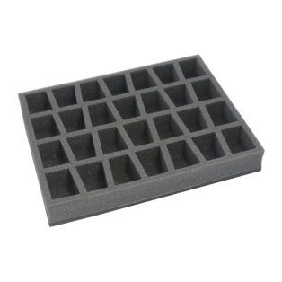 Foam tray for 28 miniatures on 40mm bases for old cases