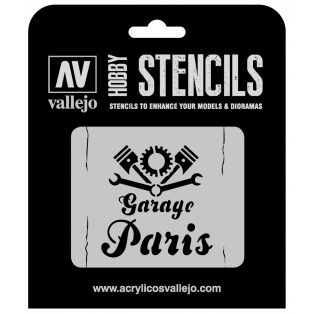 ST-LET001 Vallejo Stencils - Vintage Garage Sign